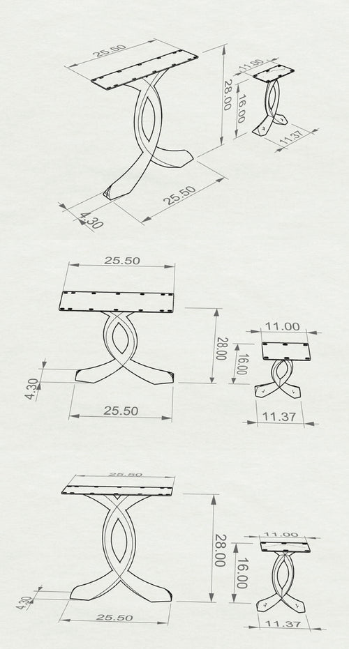 Metal Table Legs – Curva – 25W, 28H inch