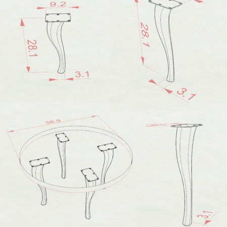Metal Table Legs – Priya – 3W, 28H inch